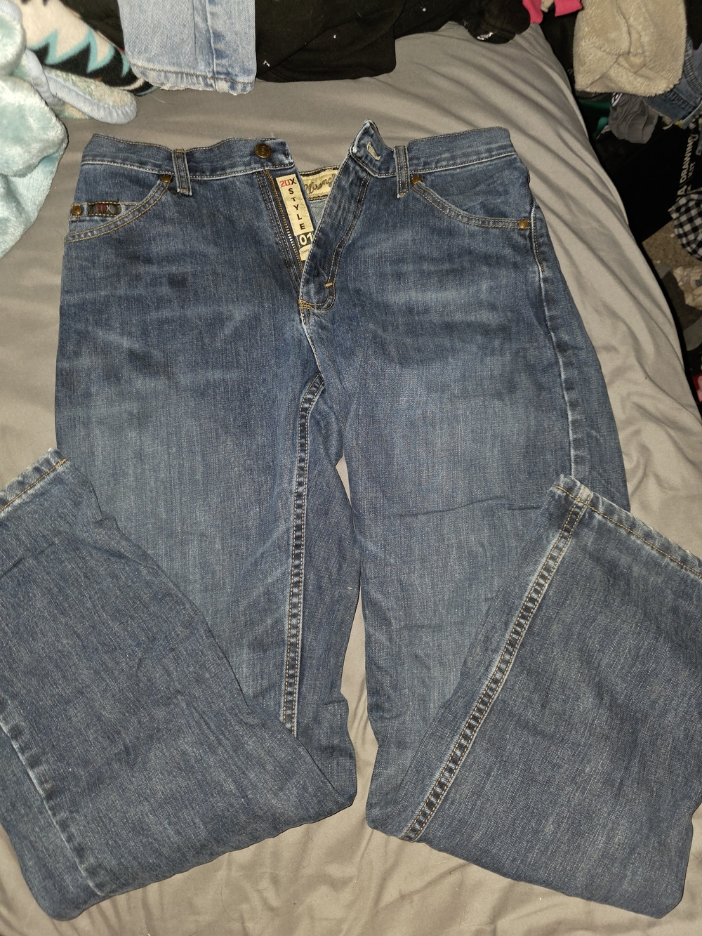 Wrangler Blue Denim Jeans with Yellow Stitching